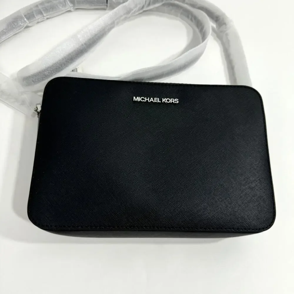 Michael Michael Kors Jet Set Black Large Saffiano Leather Crossbody Bag New - Picture 2 of 11